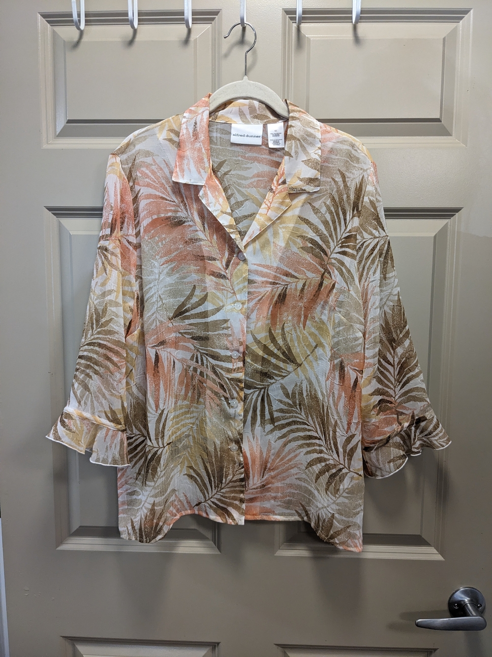 Alfred Dunner Tropical Palm-Print Button Front Blouse Size 12